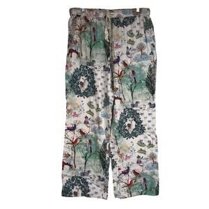 E by Eloise Womens Sleepwear Pants Woodland Animal Print Drawstring Waist Size L
